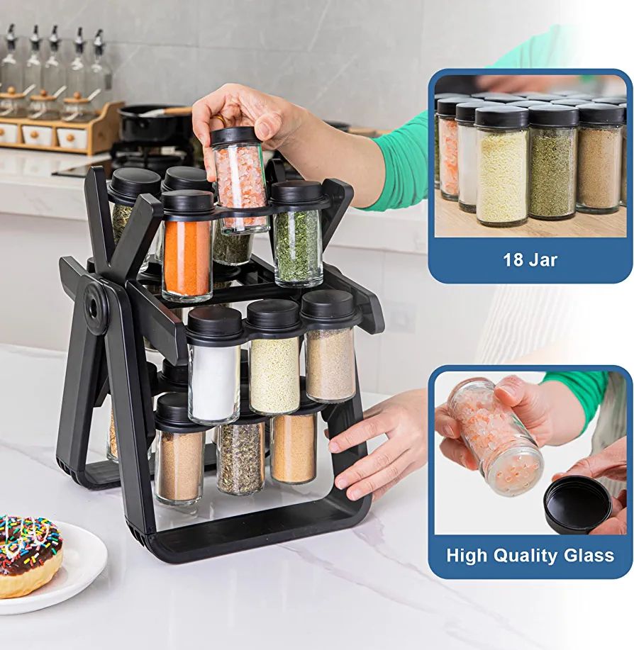 360 Rotating Spice Rack, 18PCS Jar Kitchen Spice Organizer, Seasoning Organizer